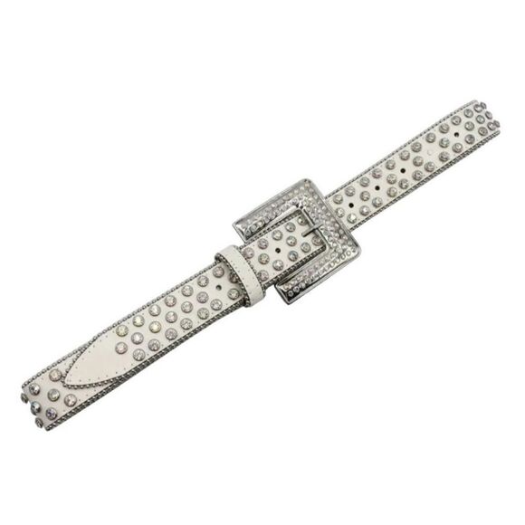 Men’s White Diamond Rhinestone Leather Square Buckle Belt Size 42 - Picture 6 of 6